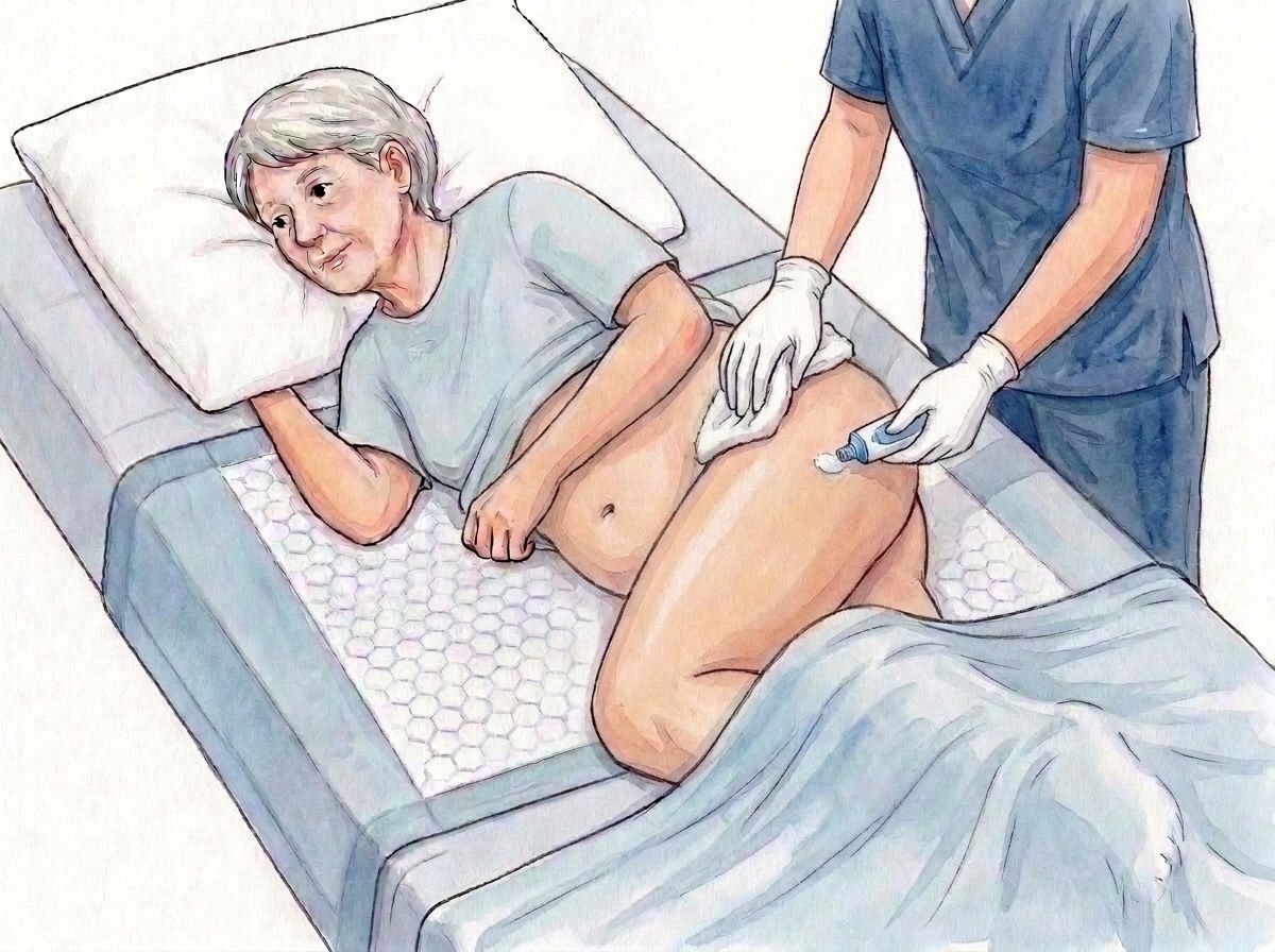 5. Sécher en tamponnant, crème barrière en couche fine
